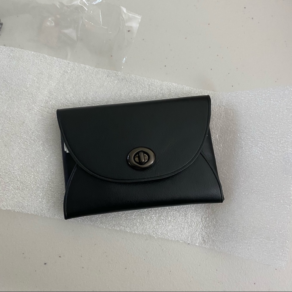 Coach Card Case Black Leather Holder NWT - Picture 3 of 5